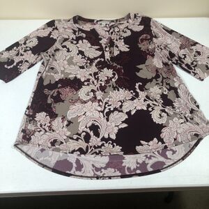 Fairy Grunge Floral AOP Top Blouse Women Burgundy 2XL Frayed Sleeves Boho Grunge